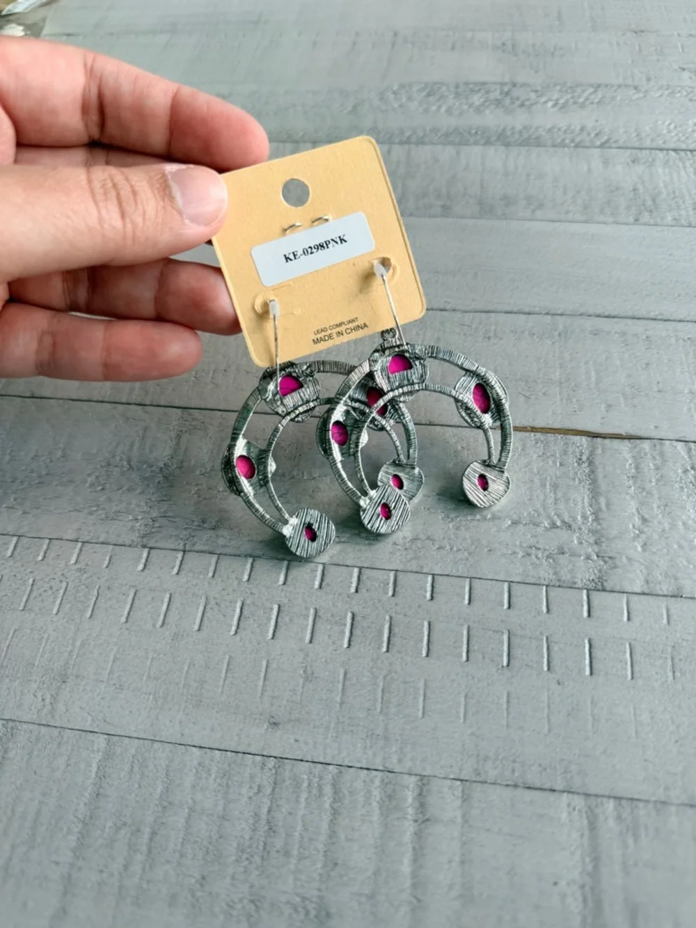 Western Fashion Pink Stone Silver-Tone Dangle Earrings